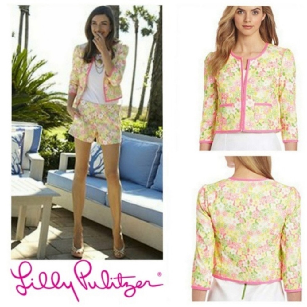 Lilly Pulitzer Pink Floral lace  Cropped Jacket